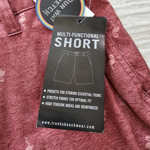 Mens Multi-Functional Beach Shorts Flamingo Chambray Size 30 NWTS - Picture 9 of 10